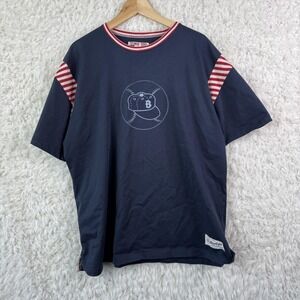 Moonlight Graham Shirt Mens 2XL Blue Graphic Baseball Logo Crew Neck Striped